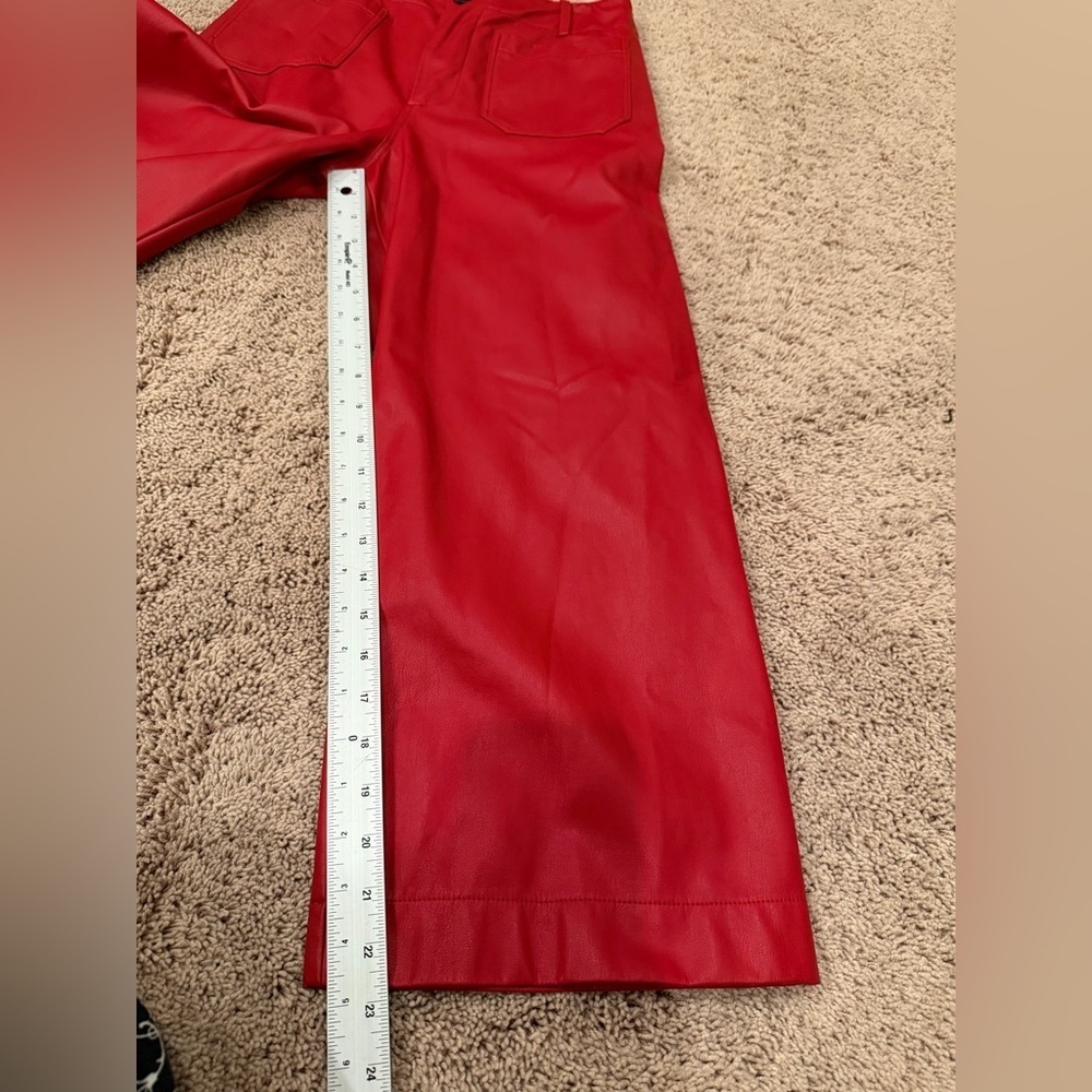 28p 28 petite Anthropologie Maeve Colette wide leg faux leather crop pants red - Picture 14 of 15